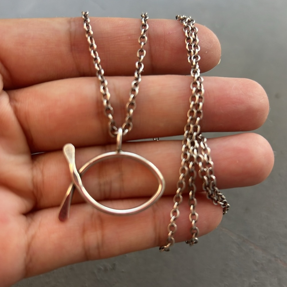Sterling silver chain necklace with fish pendant